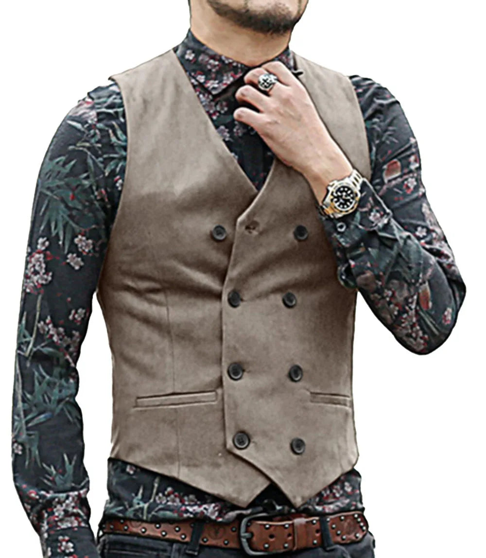 Gilet Costume Homme Col V Laine - Double Boutonnage Cintrée Mariage
