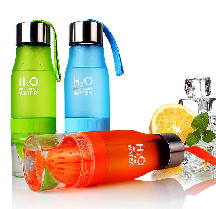 Bouteille Eau H2O Infuseur Citron 650ml - Gourde Plastique Détox Fruit