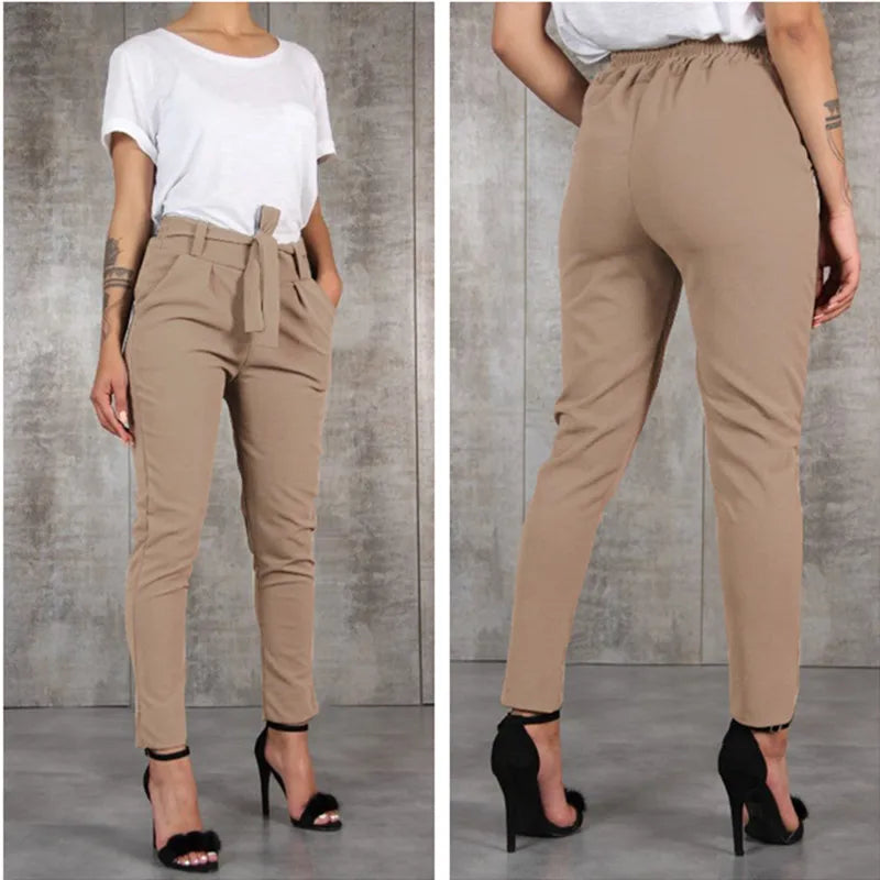 Pantalon Mousseline Femme Slim - Taille Haute Décontracté