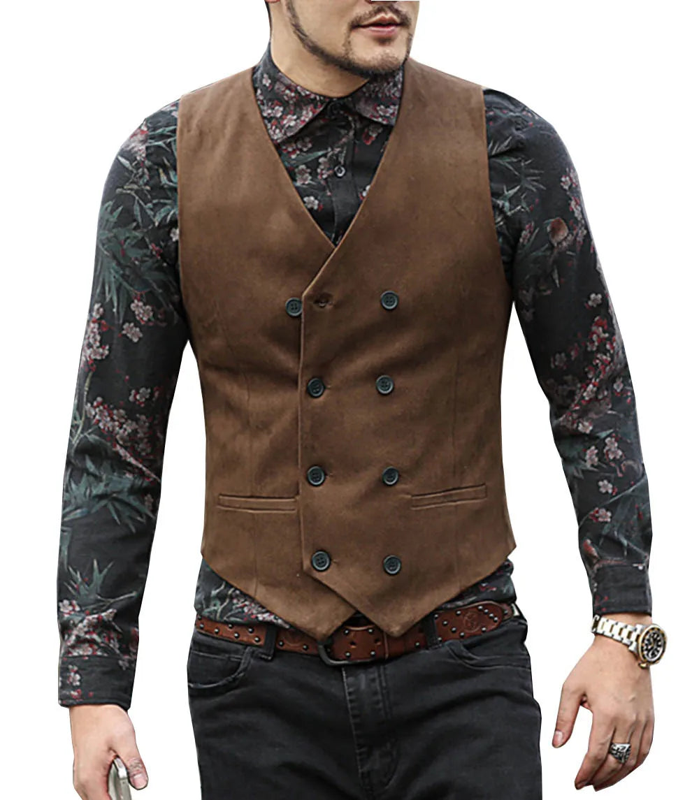 Gilet Costume Homme Col V Laine - Double Boutonnage Cintrée Mariage