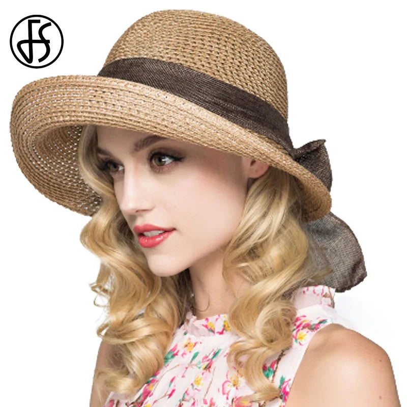 Chapeau Soleil Paille Large Bord - Pliable Élastique Plage Été Femme