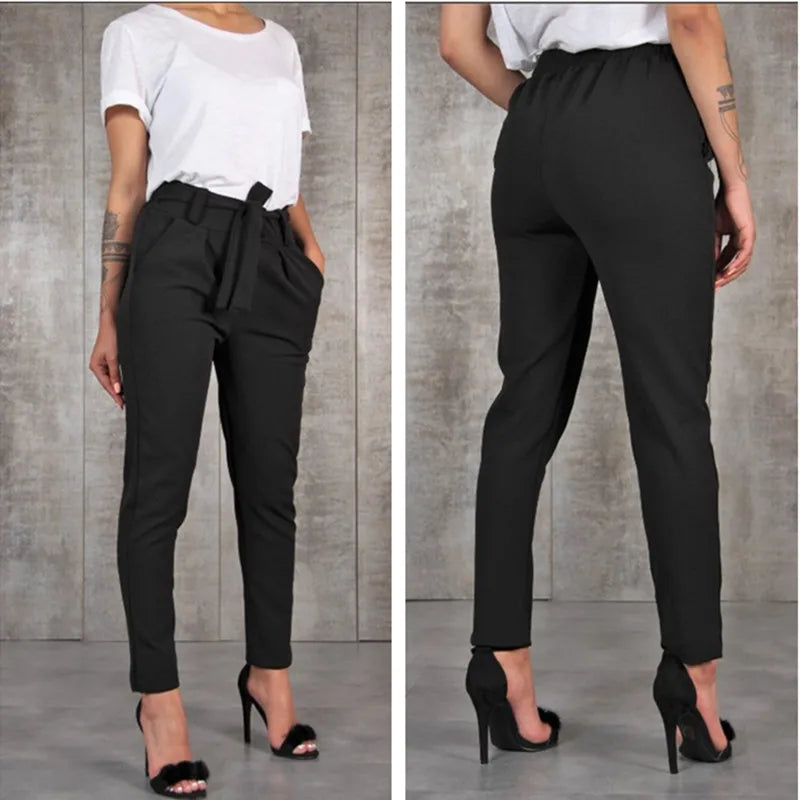 Pantalon Mousseline Femme Slim - Taille Haute Décontracté