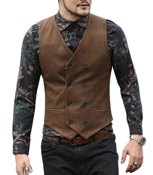Gilet Costume Homme Col V Laine - Double Boutonnage Cintrée Mariage