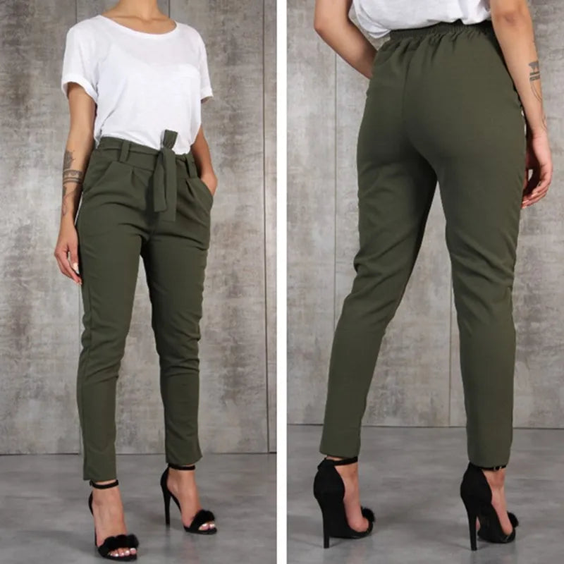 Pantalon Mousseline Femme Slim - Taille Haute Décontracté
