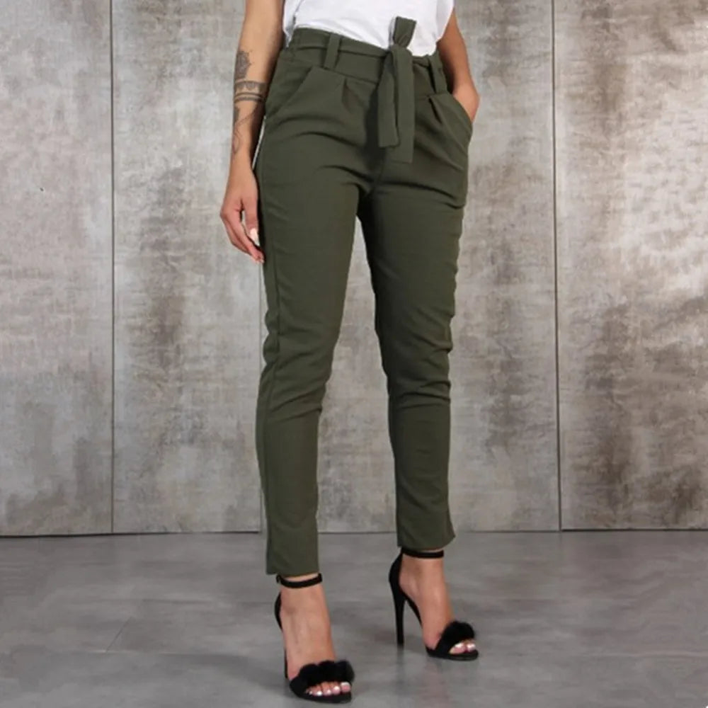 Pantalon Mousseline Femme Slim - Taille Haute Décontracté