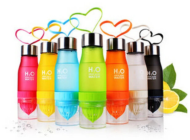 Bouteille Eau H2O Infuseur Citron 650ml - Gourde Plastique Détox Fruit
