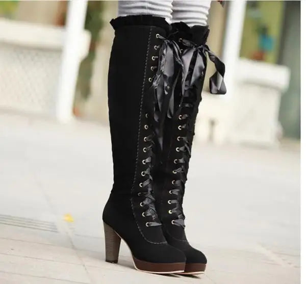 Bottes Rock Cuisse Talons Hauts - Plateforme Lacets Luxe Sexy Femme