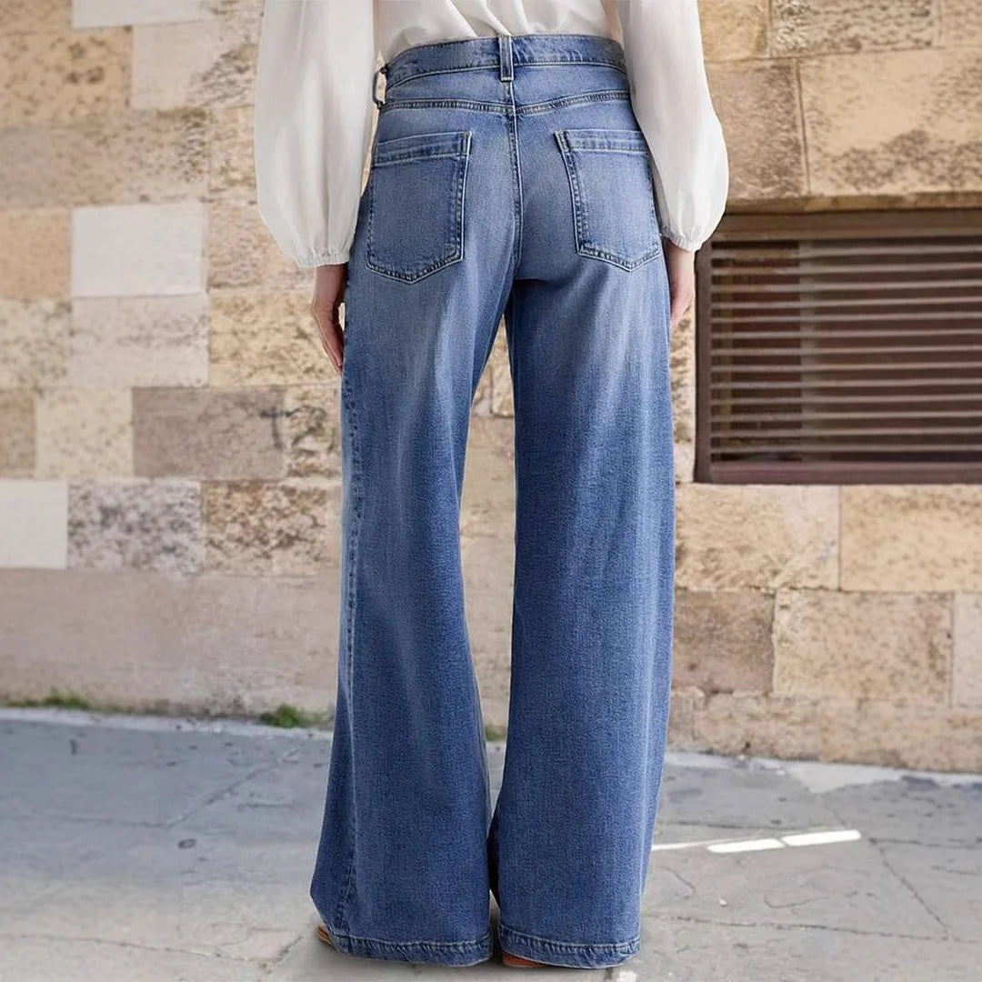Jean Femme Rétro Jambes Larges - Pantalon Droit Décontracté