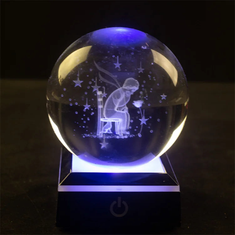 Boule Cristal 3D LED Multicolore - Veilleuse Décorative Chambre Design