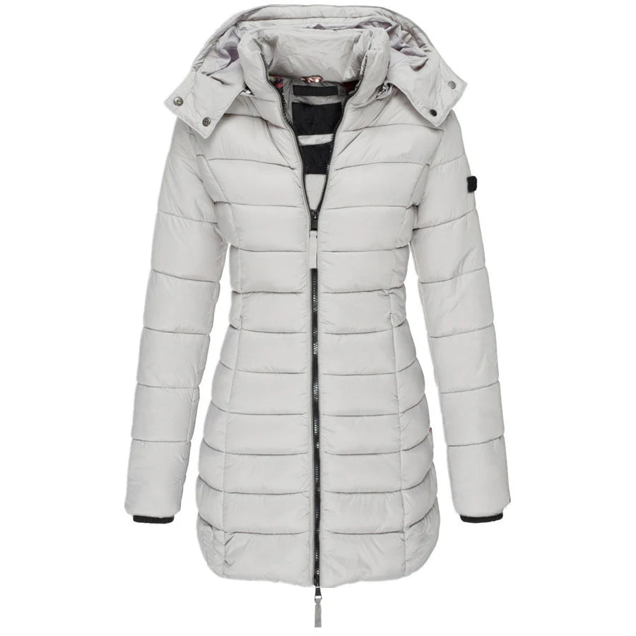 Parka Femme Hiver Capuche Coton Rembourré - Manteau Chaud Slim Bleu