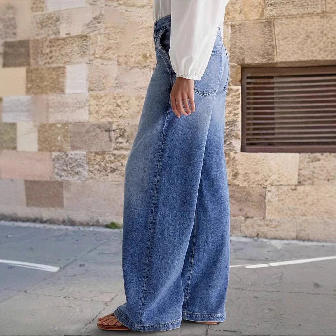 Jean Femme Rétro Jambes Larges - Pantalon Droit Décontracté