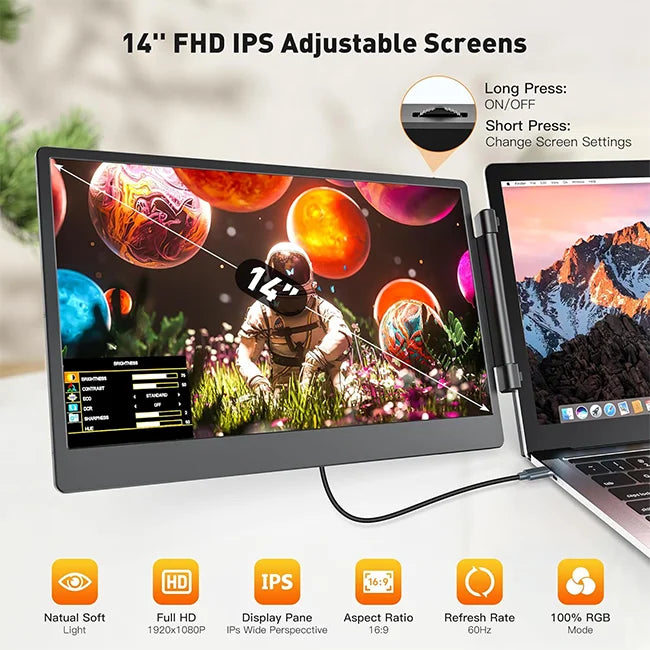 Écran Extender S3 14" Laptop FHD 1080P IPS - Moniteur Portable Triple 13-17" Rotation 180°