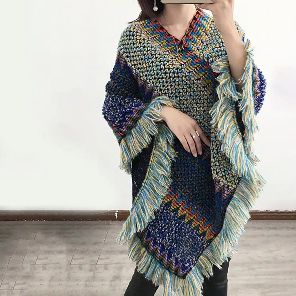 Cape Poncho Femme Bohème - Manteau Épais Usage Quotidien Automne Tricoté