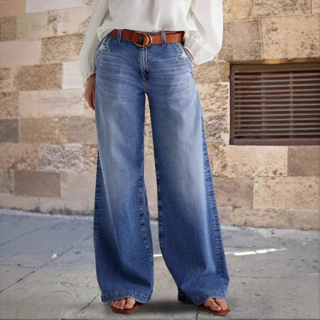 Jean Femme Rétro Jambes Larges - Pantalon Droit Décontracté