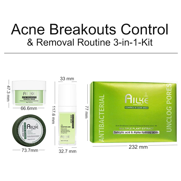 Premium Vegan Anti-Acne Care Set - Scars Pimples Blackheads 3 Pieces