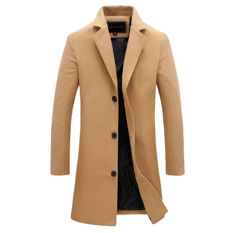 Manteau Laine Simple Boutonnage Homme - Coupe-Vent Ajusté Élégant Britannique Printemps Automne