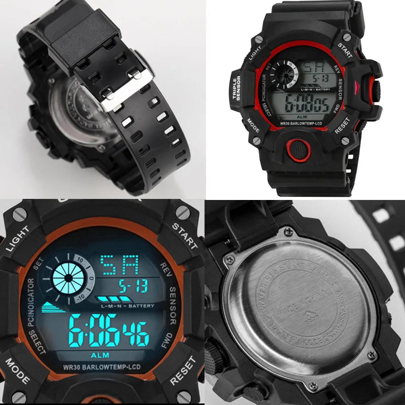Montre pour hommes de mode sport montre-bracelet électronique grand cadran multifonctionnel étanche alarme lumineuse enfants montre militaire pour hommes