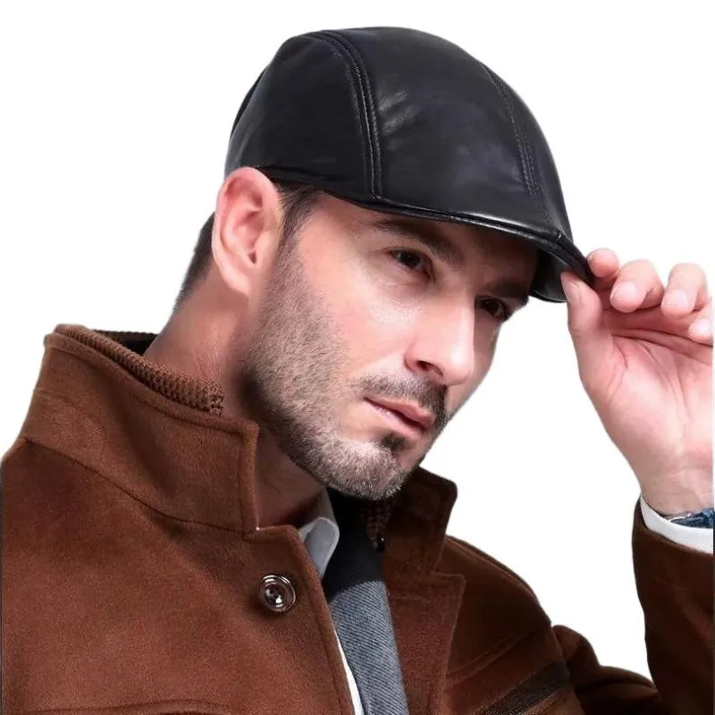 Béret PU Homme Automne-Hiver - Style Décontracté Cuir Brillant Visière