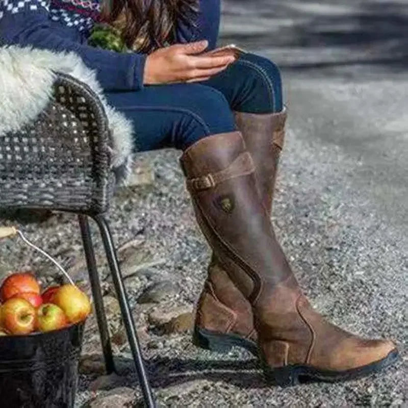 Bottes en daim pour femme, chaussures à la mode occidentale, à talons hauts, carrés, longs et confortables, hiver