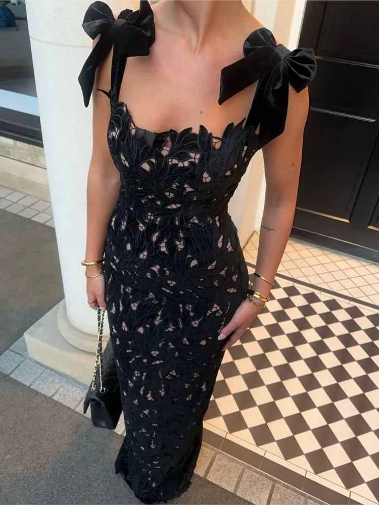 Robe Dentelle Crochet Dos Nu - Longue Sexy Plage Vacances Bretelles