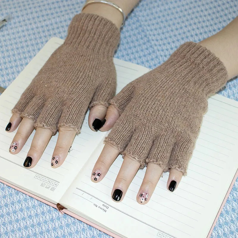 Gants Sans Doigts Femme Thermique - Mitaines Chaudes Hiver