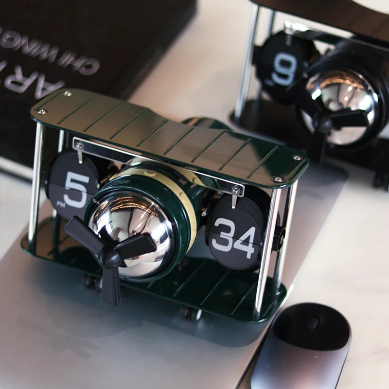 Horloge Bureau Rétro Design Avion - Flip Clock Mécanique Vintage