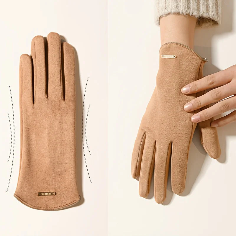 Gants d'Hiver Femme Cuir Suédé Écran Tactile - Doublure Polaire Chaude