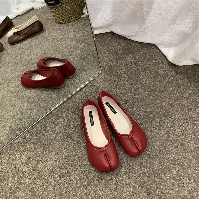 Chaussures Tabi Style Japonais Cuir - Mocassins Fendus Mary Jane Ballerine