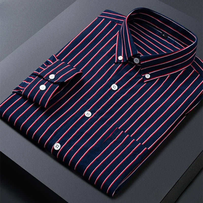 Chemise Homme Rayée Carreaux - Manches Longues Coupe Cintrée Bureau M-5XL