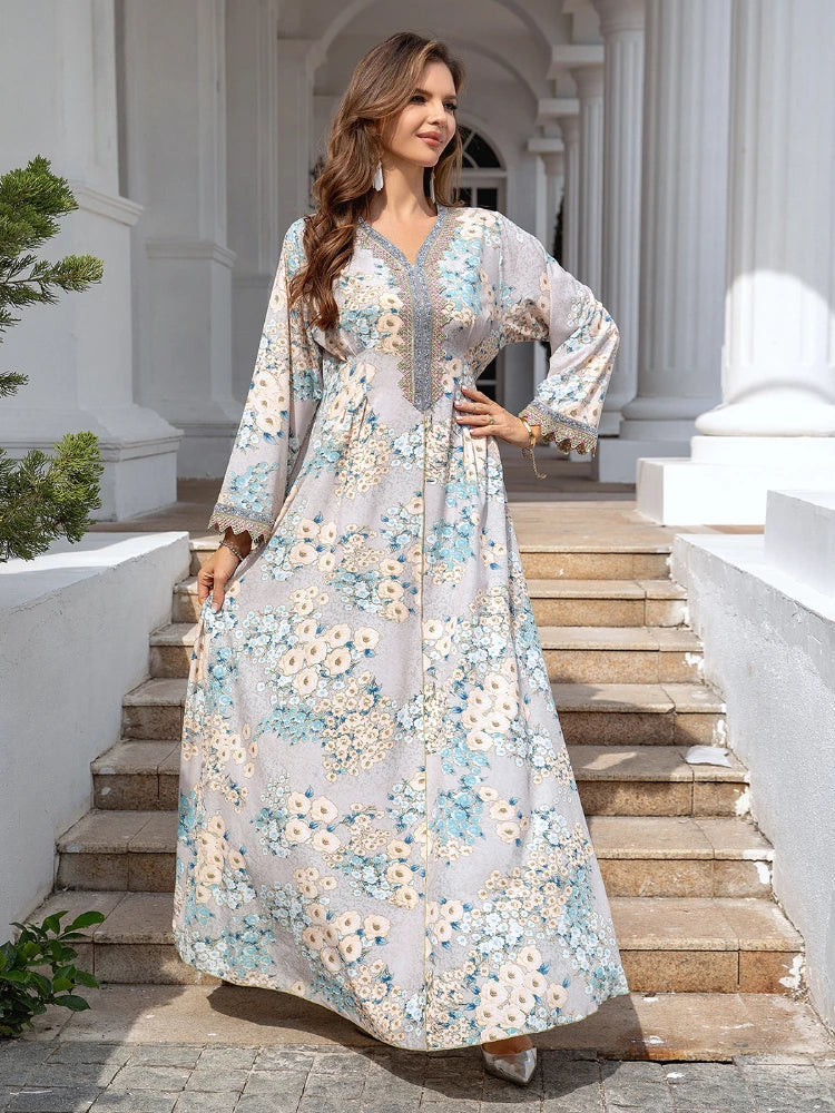 Robe de soirée musulmane Eid pour femmes, Jalabiya Abaya Ramadan, robes longues Abayas pour femmes, Kimono imprimé Caftan, robe éducative Largos, 2024