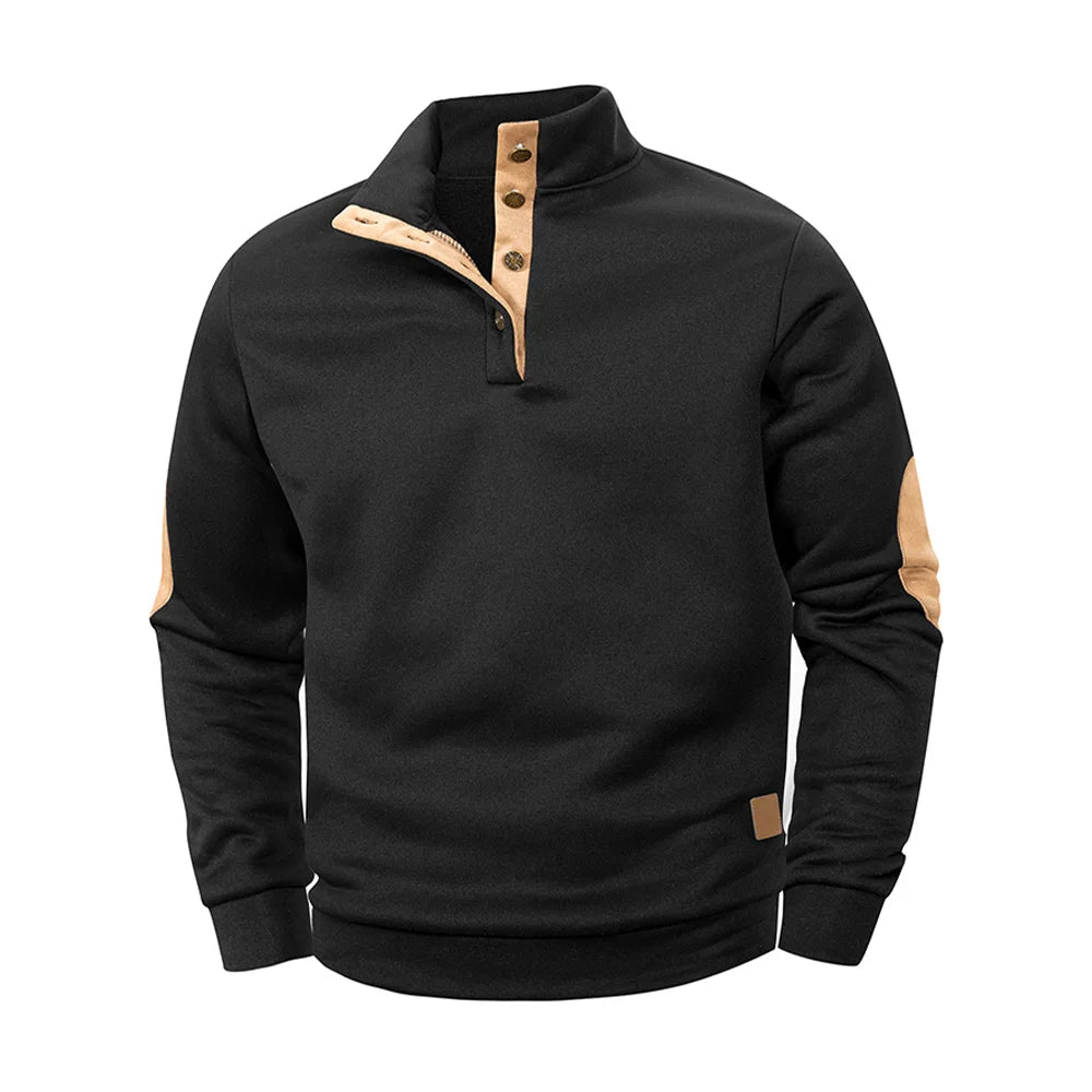 Pull Polo Henley Homme Col Montant Boutonné - Manches Longues Sport Printemps Automne
