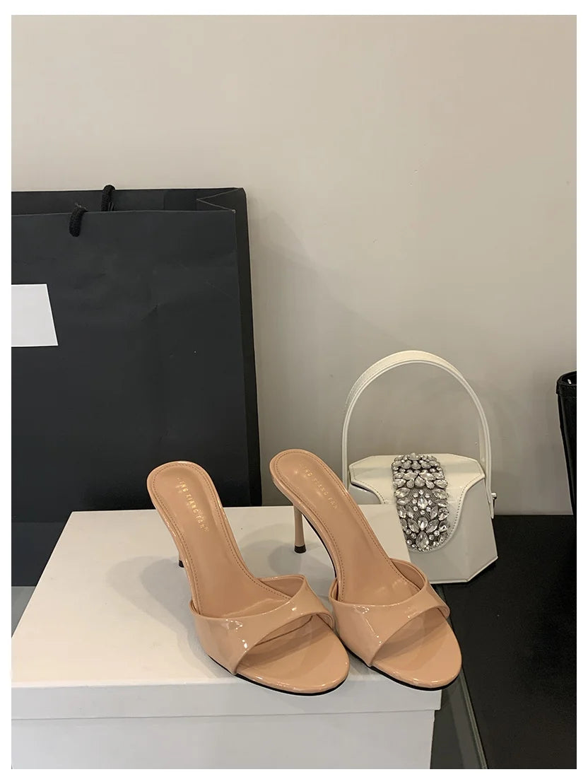 Sandales Mules Cuir Verni Talons Fins - Escarpins Ouverts Mode Femme 2025