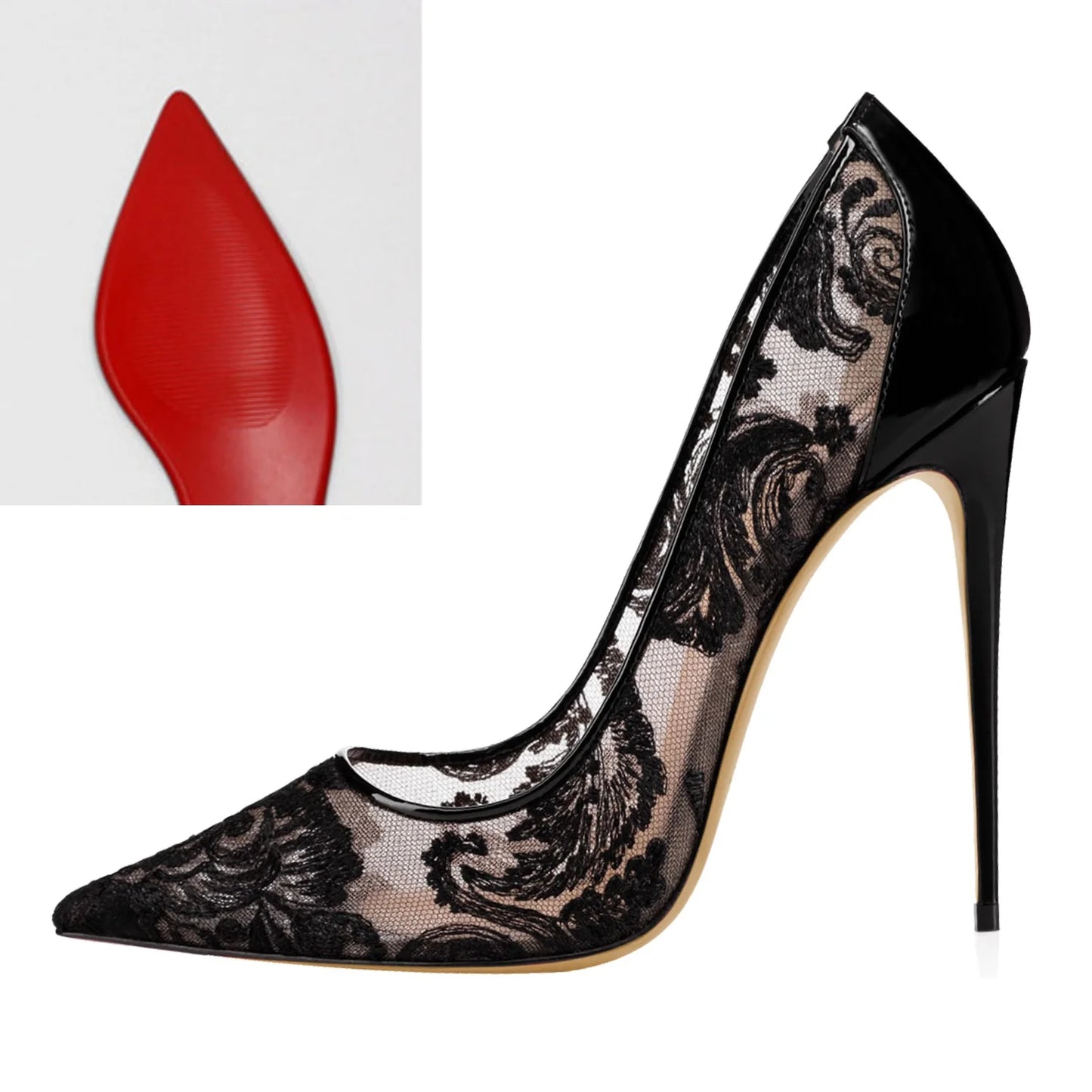 Escarpins Maille Dentelle Semelle Rouge - Talons Hauts Fins Banquet Grande Taille