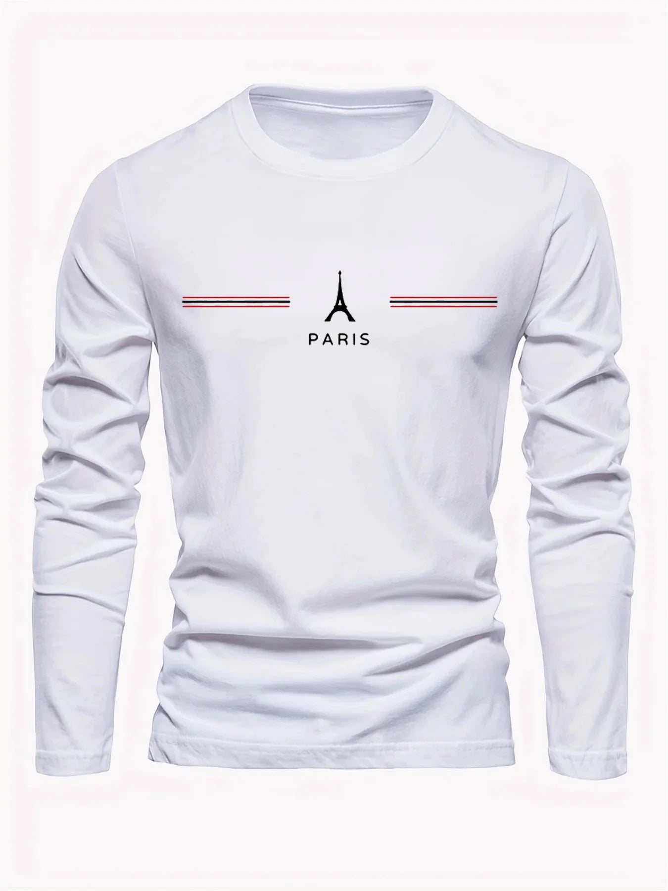 T-Shirt Manches Longues Homme 100% Coton - Col Rond Ample Imprimé Paris Grande Taille