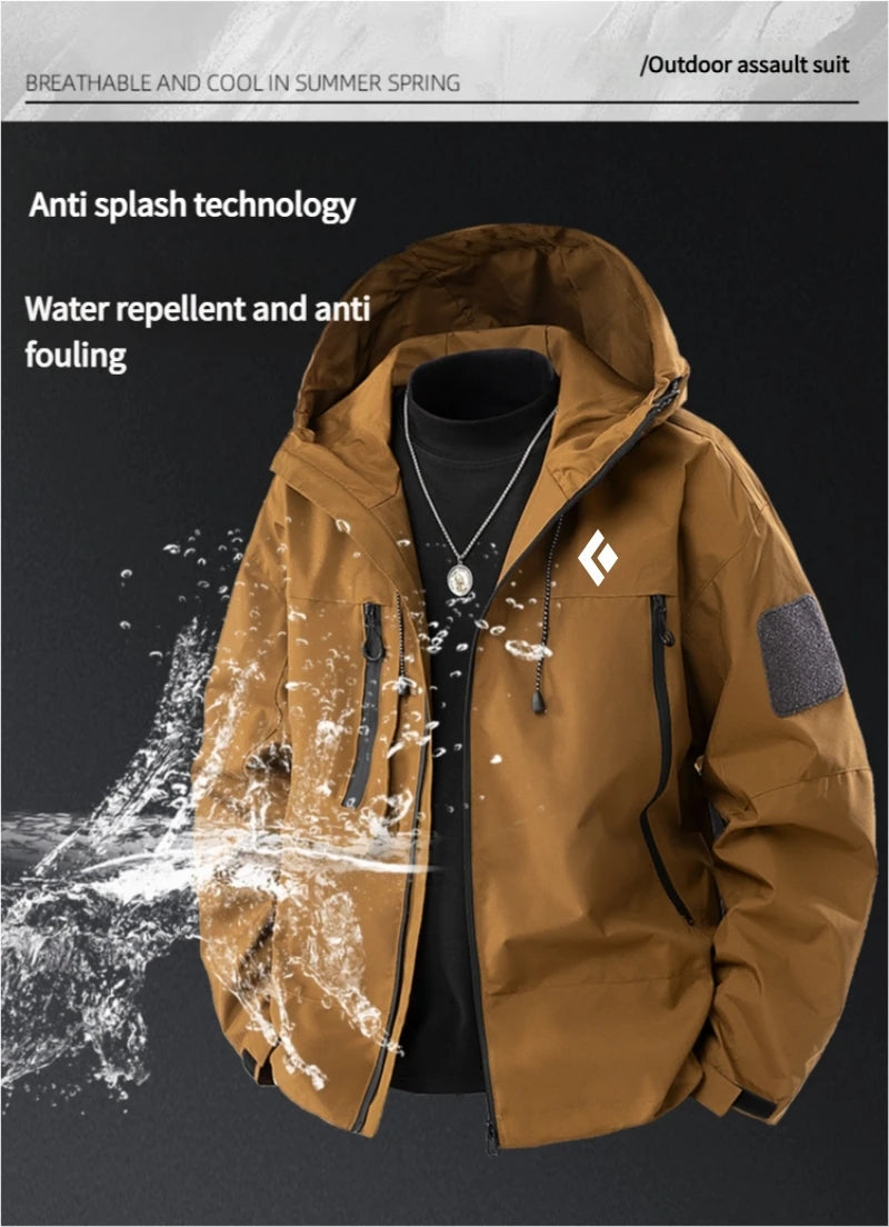 Veste Coupe-Vent Imperméable Unisexe - Capuche Tactique Randonnée Camping Léger Respirant
