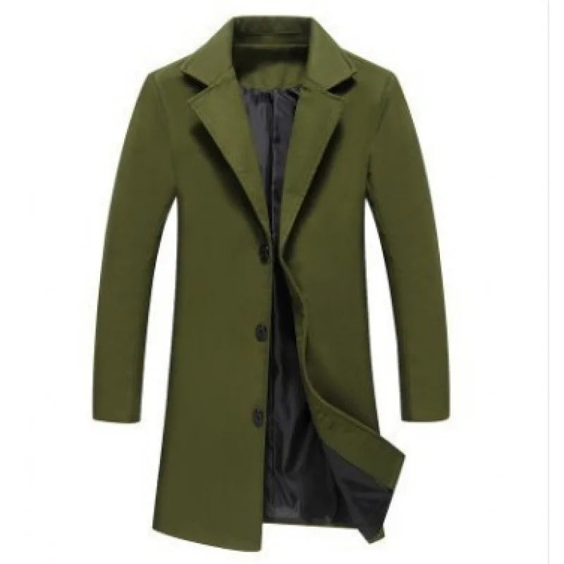 Manteau Laine Simple Boutonnage Homme - Coupe-Vent Ajusté Élégant Britannique Printemps Automne