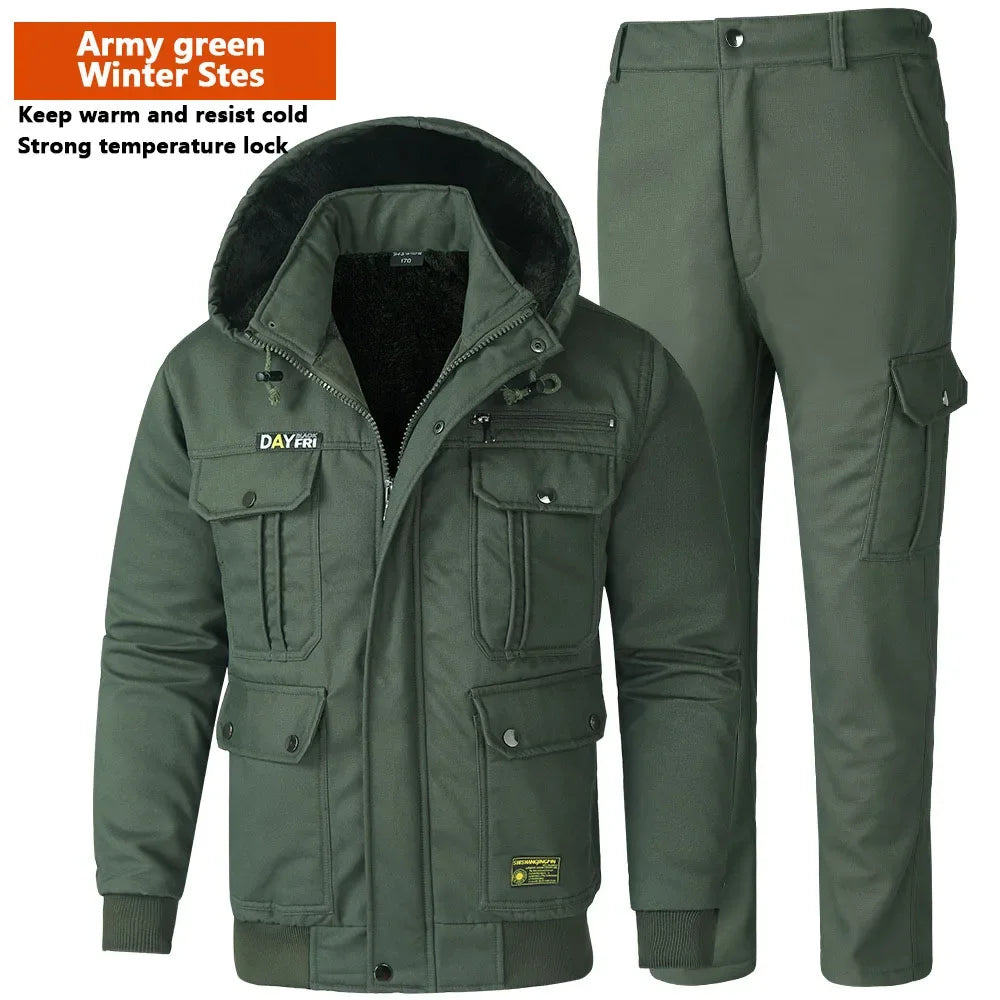 Ensemble 2 Pièces Homme Hiver - Veste Pantalon Doublure Peluche Coupe-Vent Escalade Ski