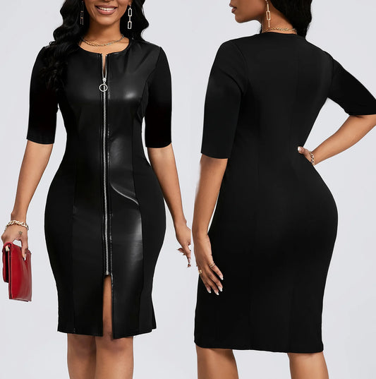 Robe Grande Taille Fermeture Éclair - Décontractée Couleur Unie Printemps Été