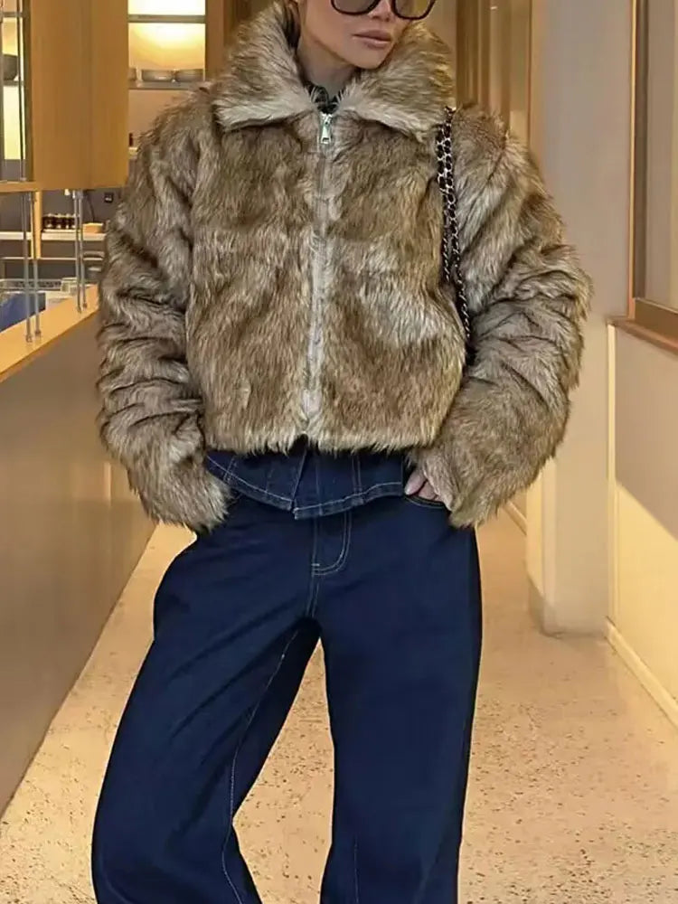 Veste Fausse Fourrure Femme Vintage 2025 - Manteau Hiver Streetwear