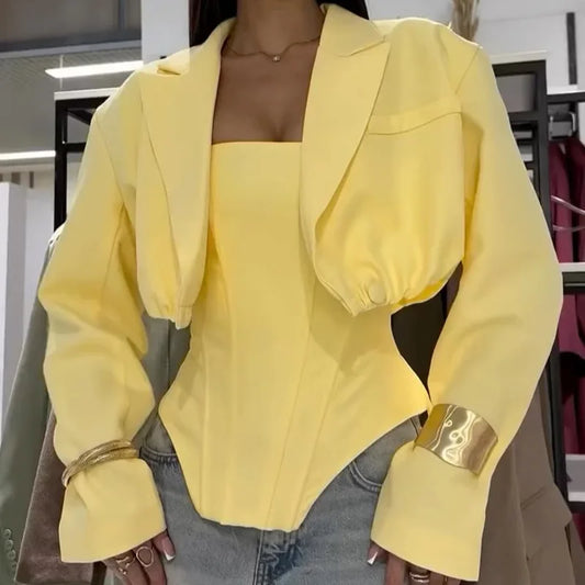 Ensemble Blazer Femme Court - Veste + Gilet Irrégulier