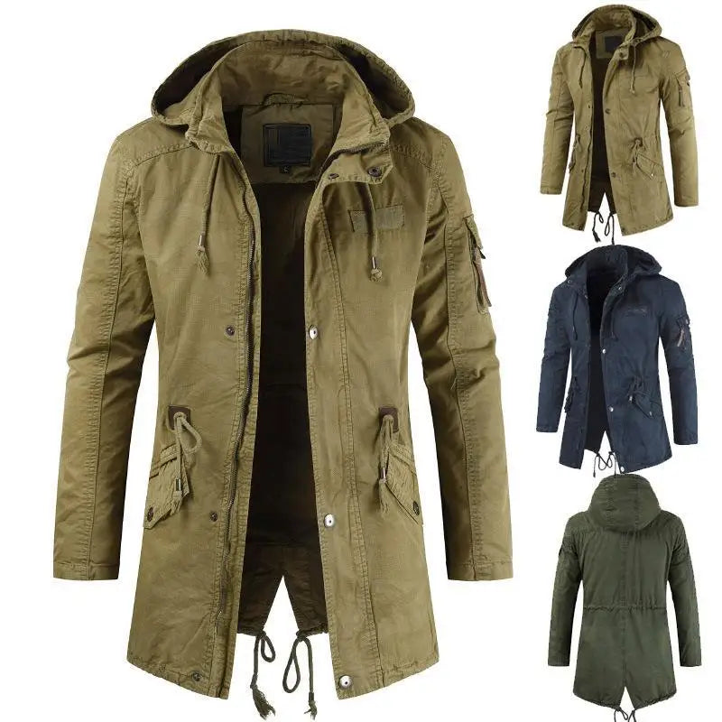 Parka Capuche Homme Tactique Militaire - Coupe-Vent Polaire Bombardier Cargo Multi-Poches Hiver