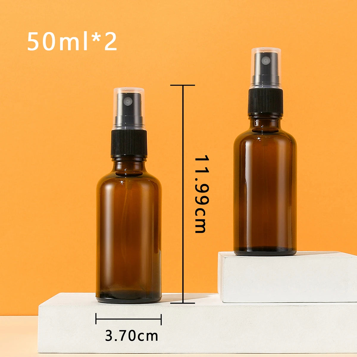 Set of 2 Amber Glass Spray Bottles 50ml - Essential Oils Perfume DIY