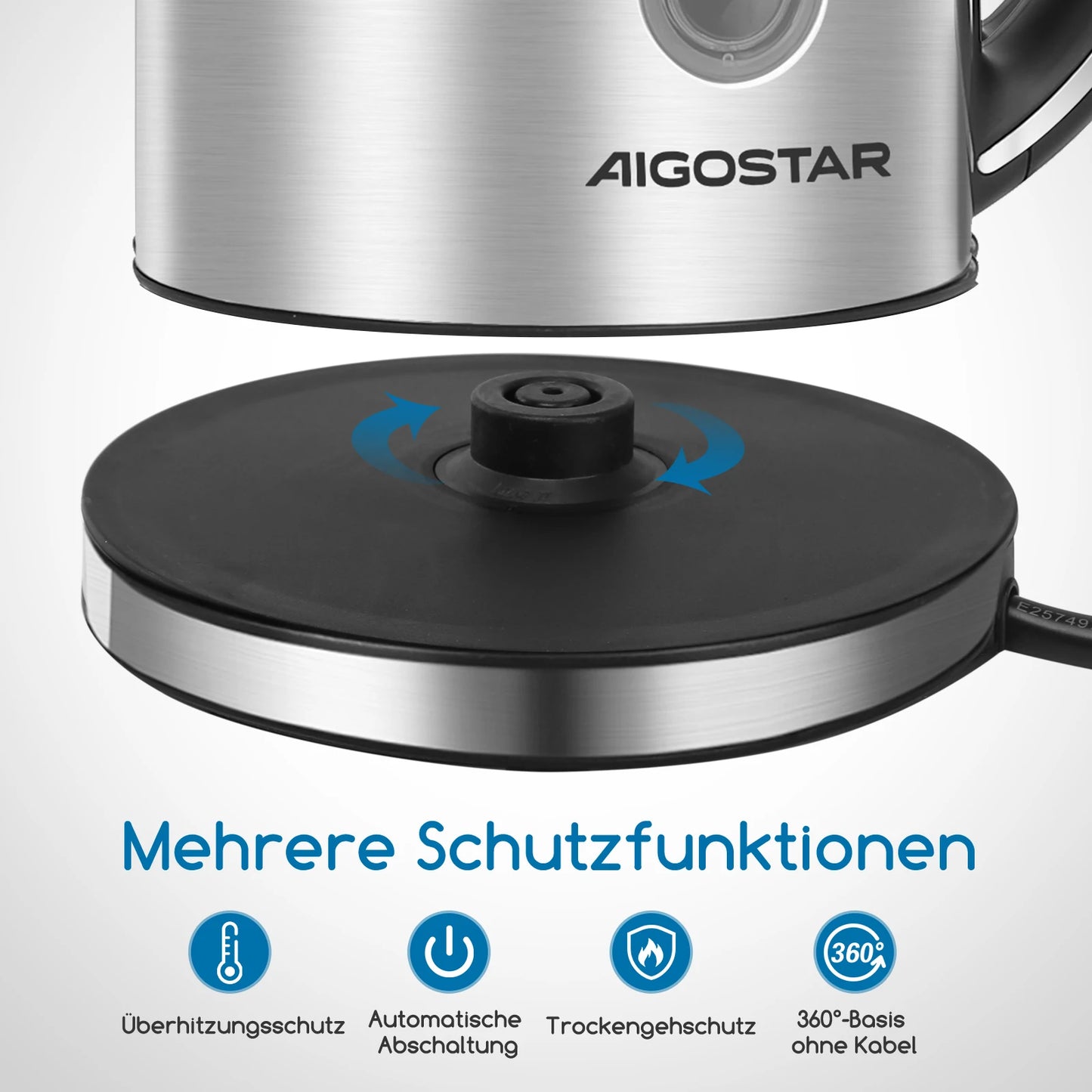 Aigostar King - Bouilloire électrique en acier inoxydable, bouilloire électrique avec éclairage LED, 1,7 L, 2200 W, bouilloire électrique sans BPA, Remo