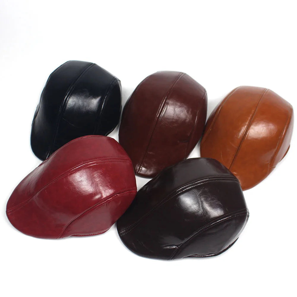 Béret PU Homme Automne-Hiver - Style Décontracté Cuir Brillant Visière