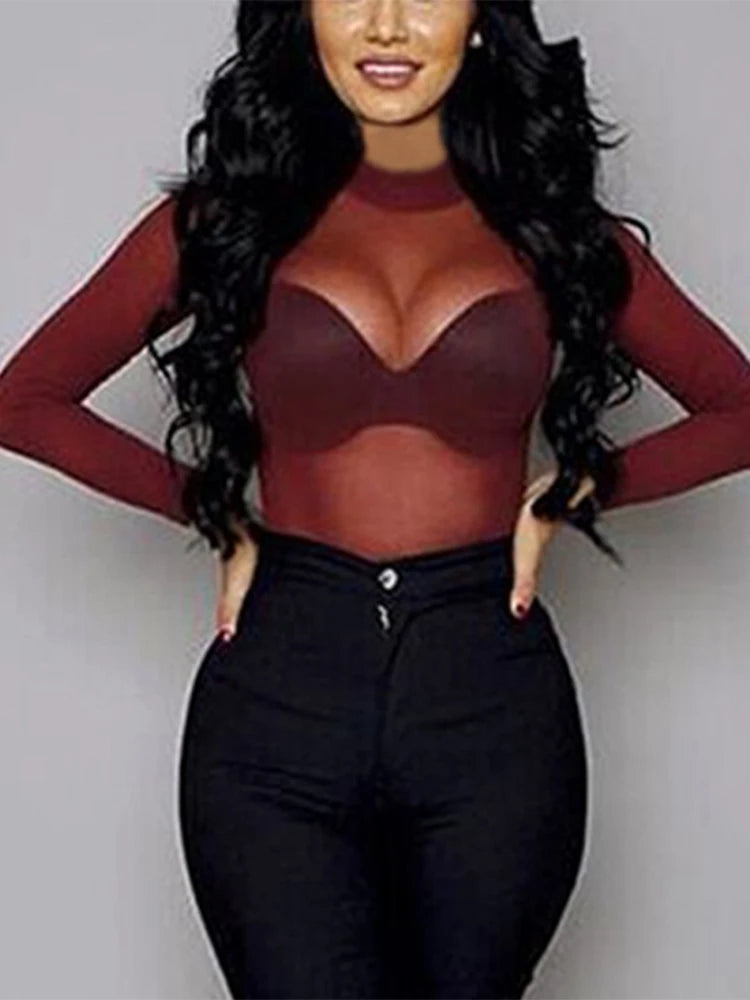 T-Shirt Maille Femme Transparent - Col Roulé Sexy