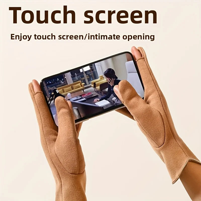 Gants d'Hiver Femme Cuir Suédé Écran Tactile - Doublure Polaire Chaude