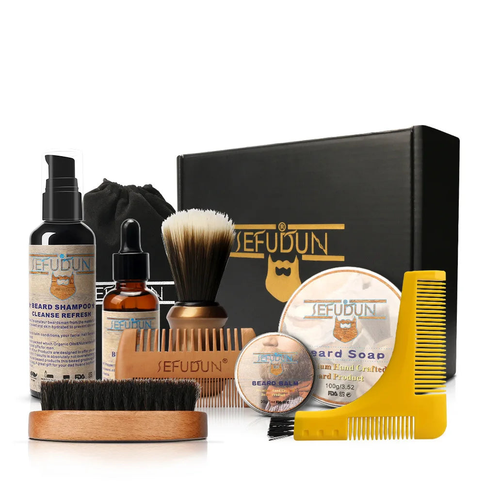 Kit Soins Barbe 7/9 Pièces Homme - Baume Huile Toilettage Moustache