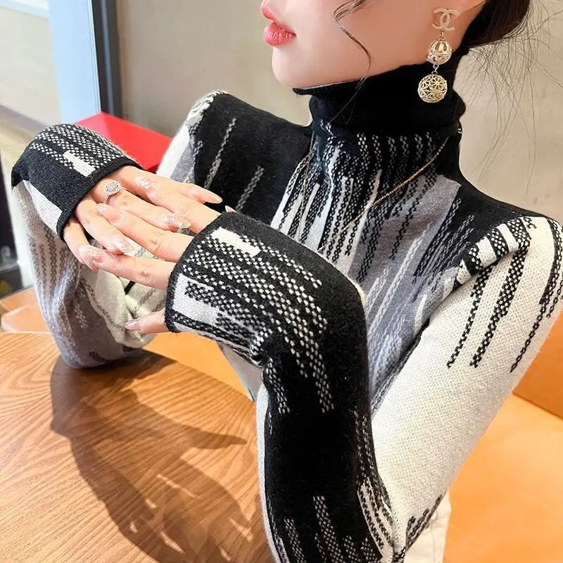 Pull Col Haut Femme - Style Occidental Tricoté Élégant