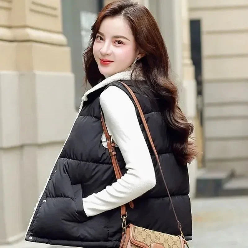 Gilet Femme Coton Rembourré Demi-Court - Style Coréen Élégant Travail