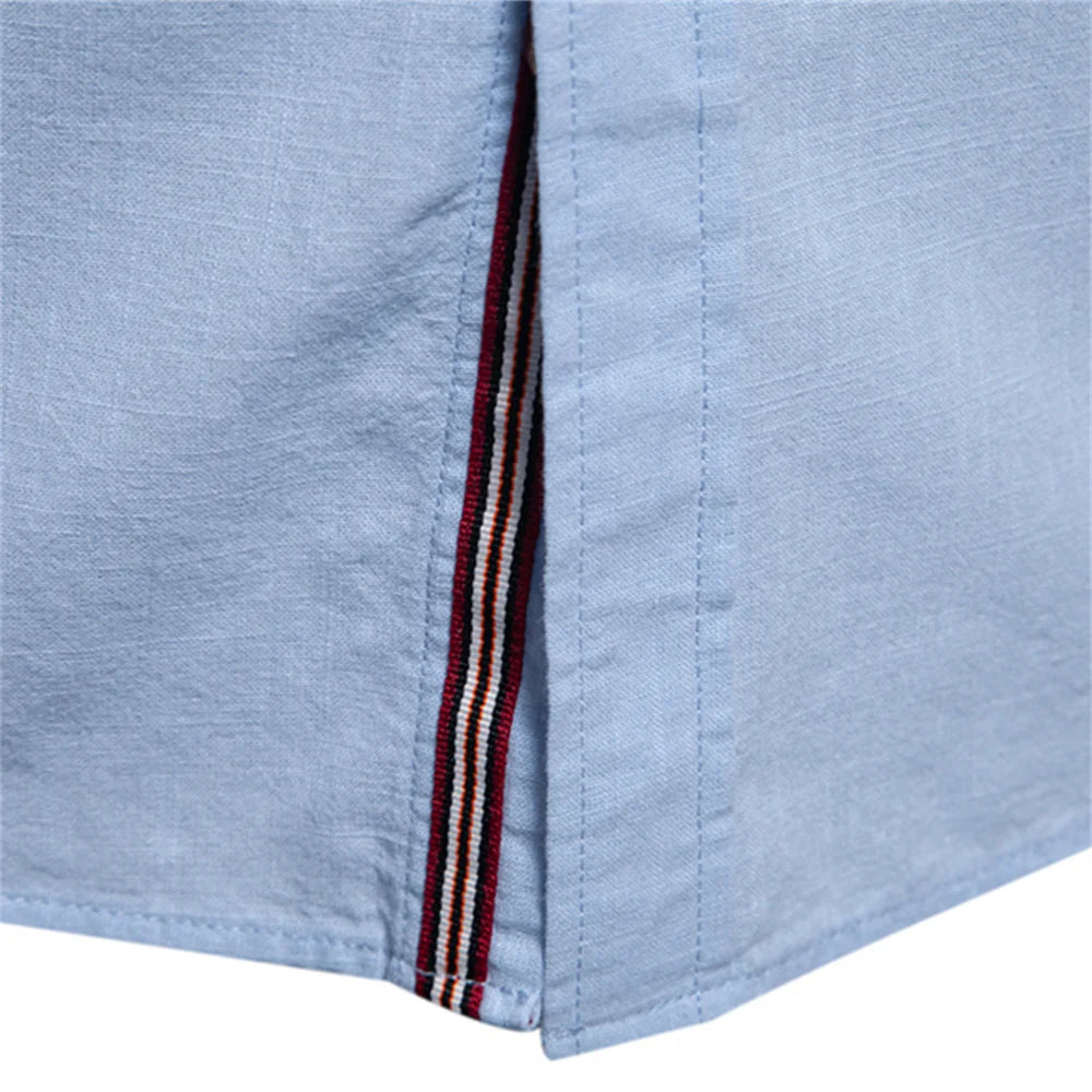 Chemise Homme 100% Coton AIOPESON - Couleur Unie Manches Longues Col Stand Décontracté Qualité